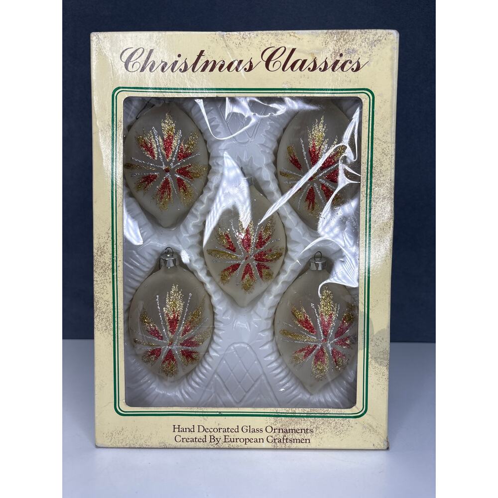Vintage & Rare Christmas Classic Tree Ornaments Red/Gold 3 1/2” Complete Set-5